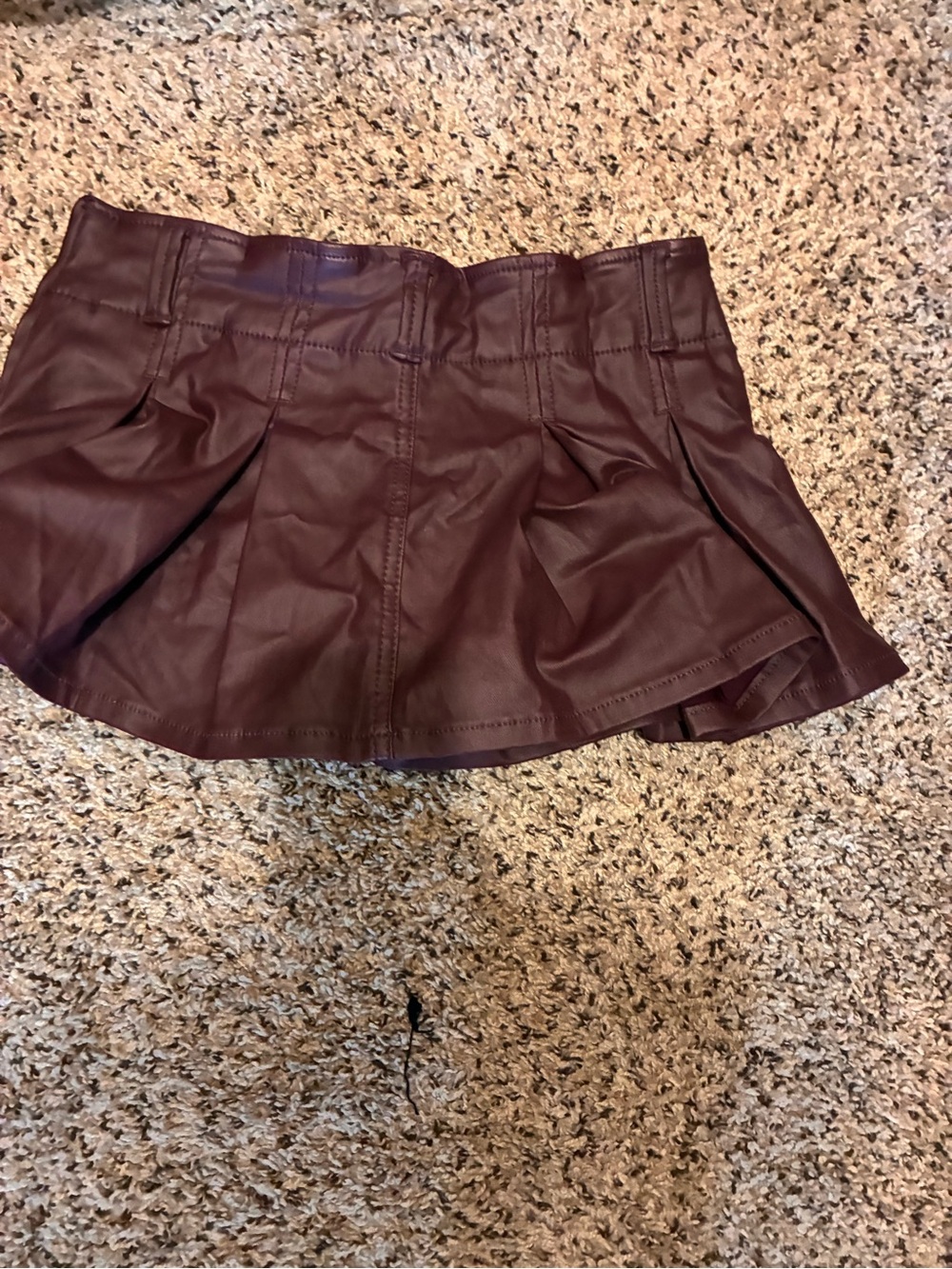 Almost Famous Burgundy Faux Leather Pleated Mini Skort